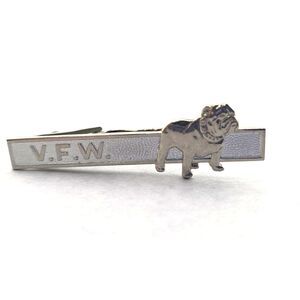 Vintage V.F.W. Bulldog Tie Clip Bar Silver Tone Metal Veteran United States